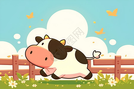 牧场马群草地上的奶牛插画