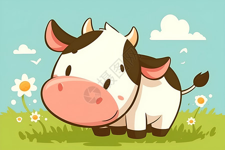 卡通奶牛在草地上背景图片