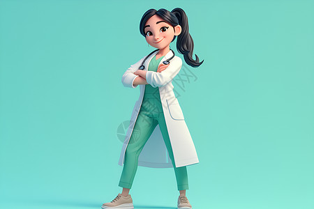 女医生形象活力四溢的亚洲女医生插画