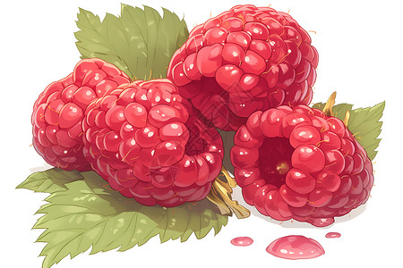 红色覆盆子红色浆果的细节描画插画