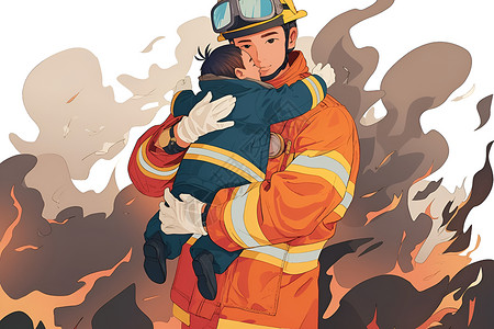 拥抱消防员与孩子背景图片