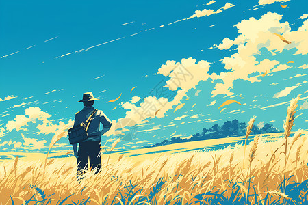 农夫站在田野里背景图片
