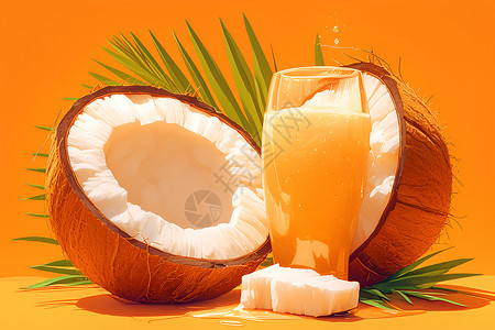 椰子椰汁元素美味的椰汁插画