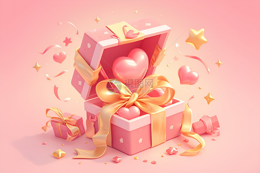 粉色的礼盒插画图片