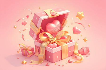 粉色爱心电商展台粉色的礼盒插画插画