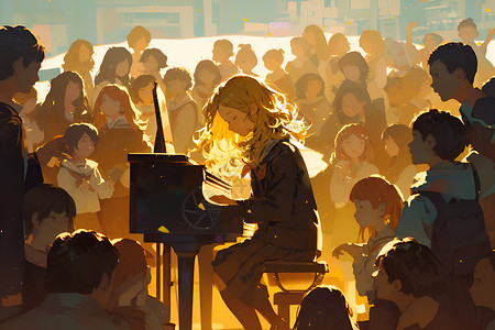 弹奏钢琴演奏钢琴的女孩插画插画