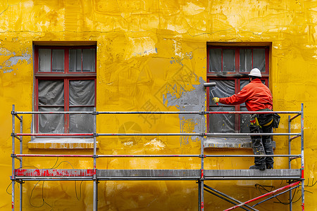 涂黄色油漆的工人背景图片