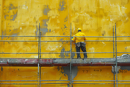 黄衣工人在刷墙背景