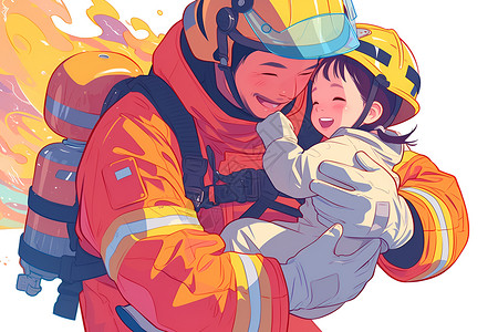 消防员头盔温馨勇敢的救援插画