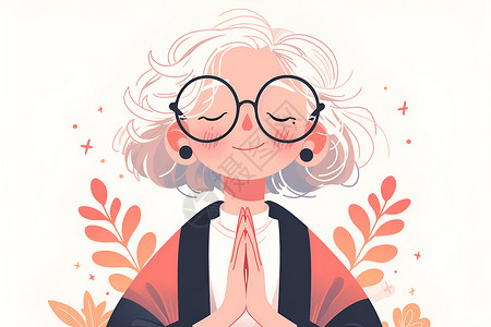 白发奶奶戴眼镜背景图片