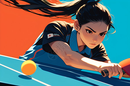 长发女子打乒乓球高清图片