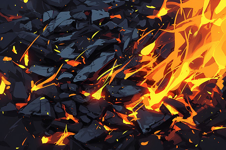 木材燃烧燃烧的煤炭插画