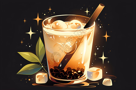 珍珠奶茶玻璃杯珍珠奶茶饮品插画