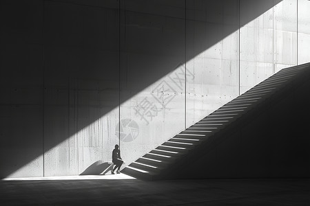 方形台阶光影里的楼梯插画