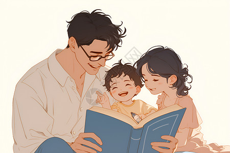 家庭欢乐阅读时刻插画