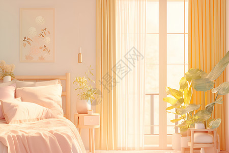 窗户卧室柔和的家居装饰插画