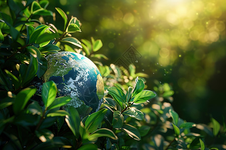 地球阳光绿色叶子中的地球设计图片