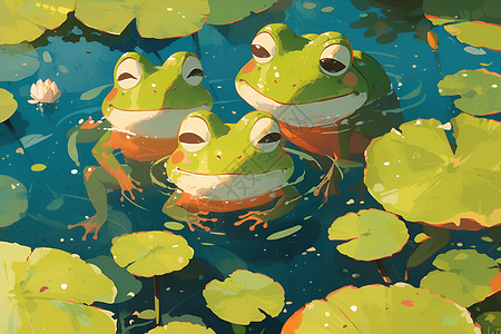 池塘睡莲叶子上的青蛙插画
