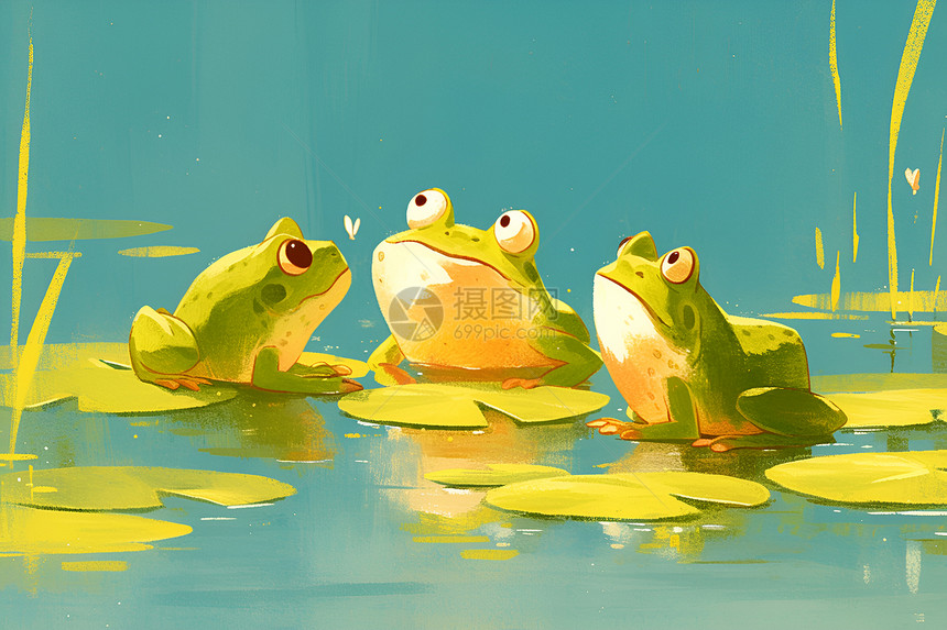 青蛙池塘谈心图片