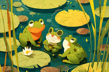 池塘里的青蛙荷塘里的青蛙插画