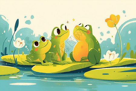可爱的青蛙荷叶间的青蛙插画