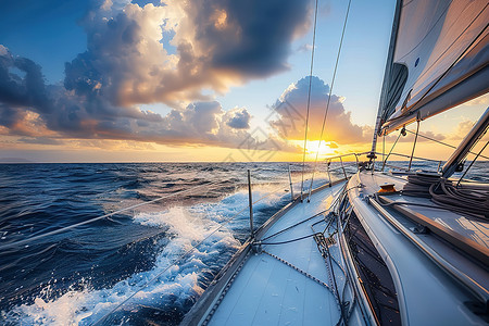 夕阳下的船帆船夕阳素材高清图片