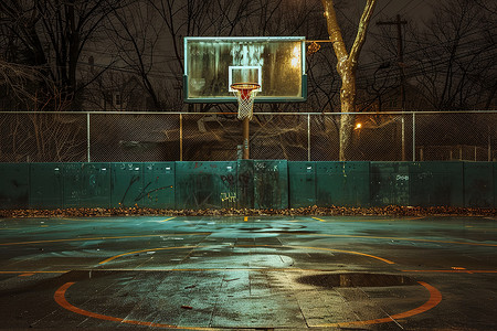 建筑场地夜晚的篮球场背景