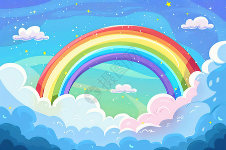 云朵上的彩虹背景图片