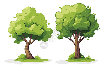 树干图片两棵绿树插画