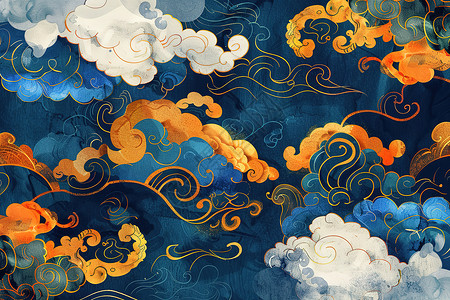 蓝色云朵蓝色的云插画