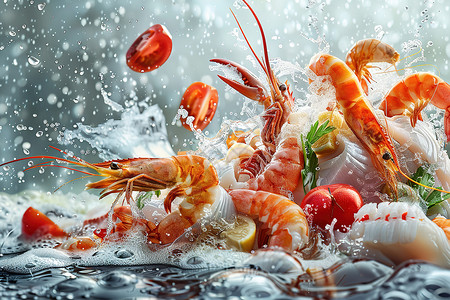 美味的虾水产批发高清图片