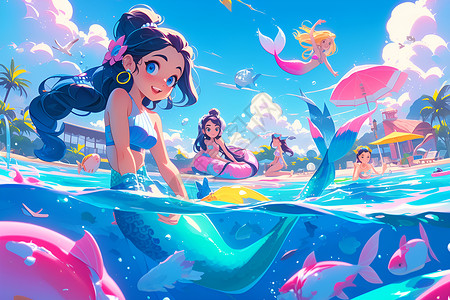 最好的童话女孩海洋里的美人鱼插画