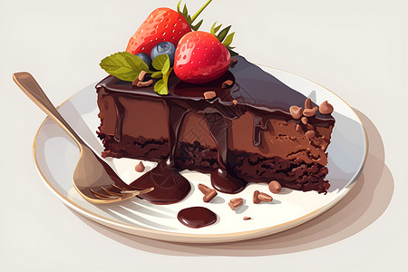 巧克力糕点蛋糕上的草莓插画