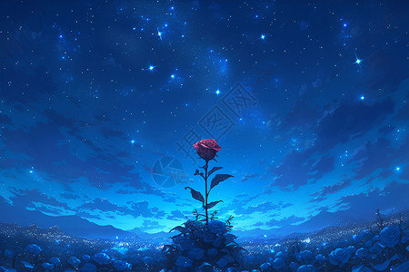 唯美红玫瑰浪漫之夜的红玫瑰插画