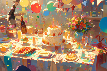 桌子上蛋糕桌子上的生日蛋糕插画