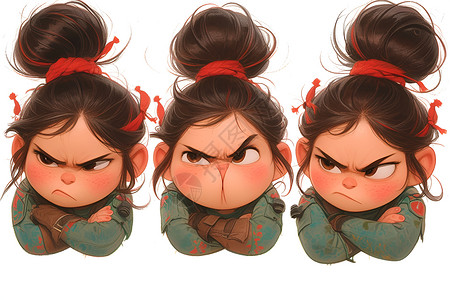 生气的表情愤怒的卡通女孩插画