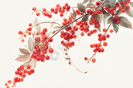 红色果子树枝清新的红色果子插画