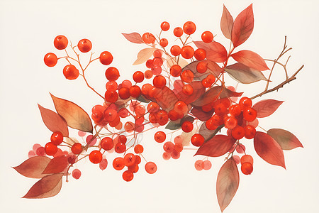 树枝红色小果子树上的红色果子插画