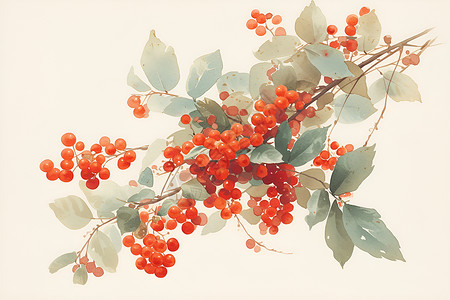 绘于水彩的红色浆果背景图片