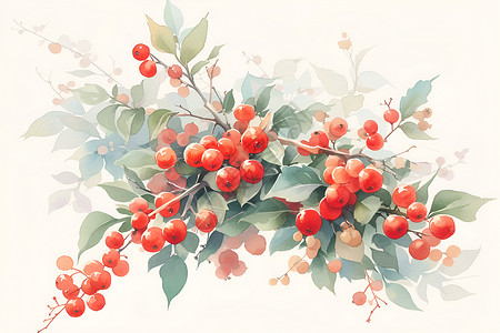 红浆果水彩艺术背景图片