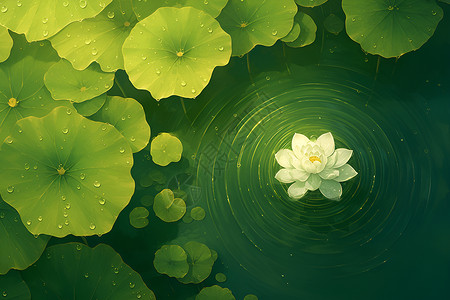 白色水晕白色花朵在水面上飘荡插画