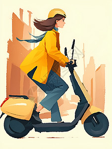 女城市电动机车女骑士插画