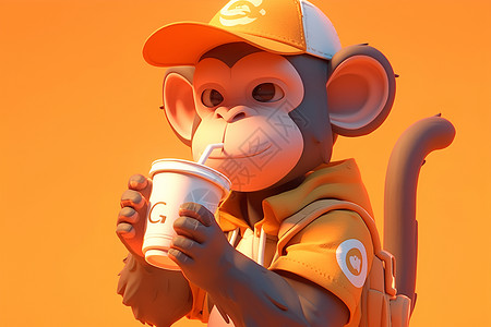 野生茶猴子戴着棒球帽插画