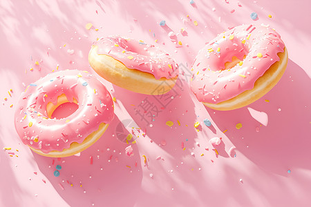 甜甜圈素材粉色背景上的可口甜甜圈插画