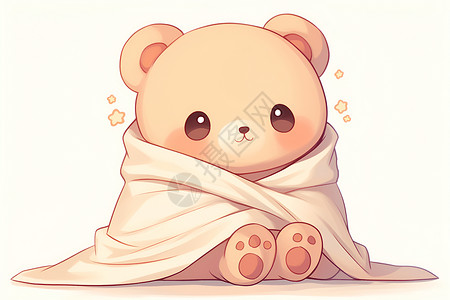白色小熊玩偶可爱的小熊宝宝裹着白色毯子插画