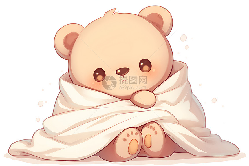 熊宝宝裹着白色毯子图片