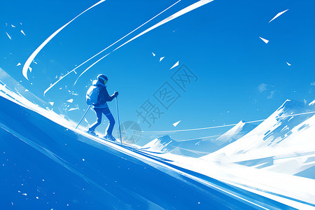 蓝天下滑行的滑雪者插画