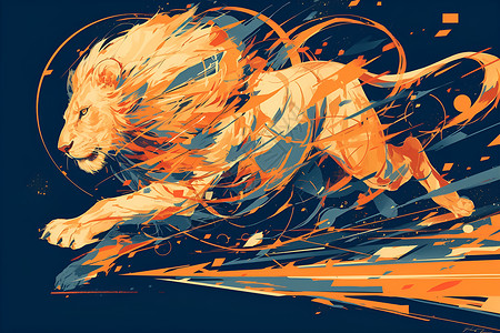 凶猛的狮子奔跑的动物狮子插画
