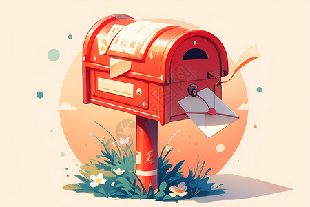 红色医药箱卡通放信封的红色邮箱插画