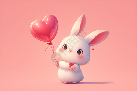 可爱的兔子牵着粉色气球背景图片